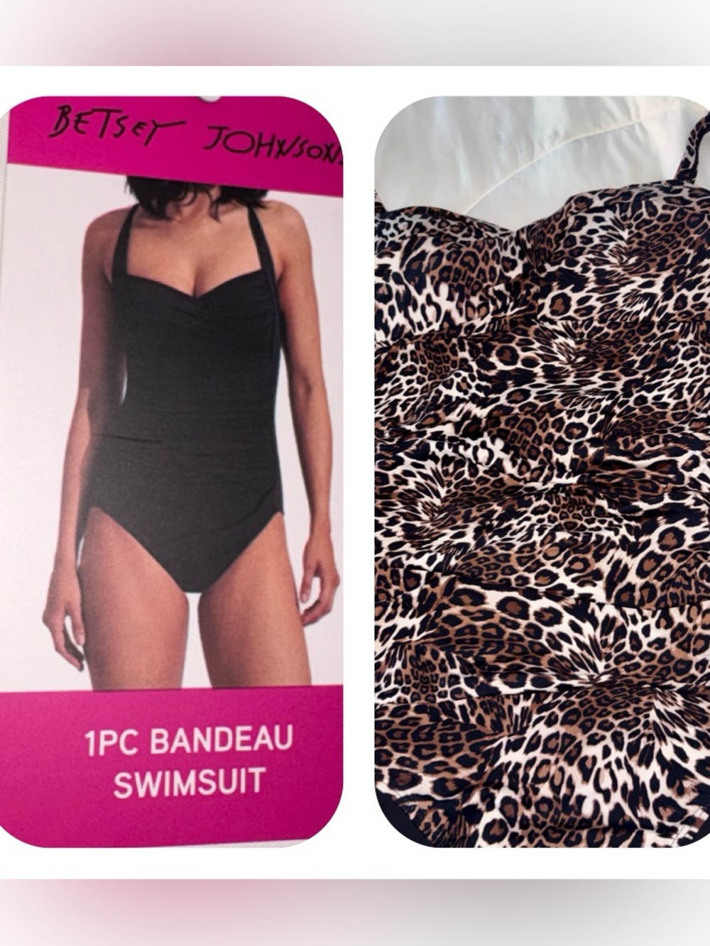 Betsey Johnson Leopard Brown Tan Print Bandeau Swimsuit, M, NWT